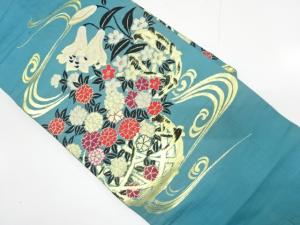 アンティーク　流水に花籠模様織り出し名古屋帯（着用可）